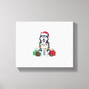 Lienzo Navidad alumbrando Santa Hat Alaskan Husky Dog Chr