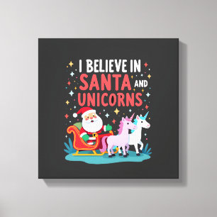 Lienzo Navidad Creo En Santa Y Unicornios Divertido Xm