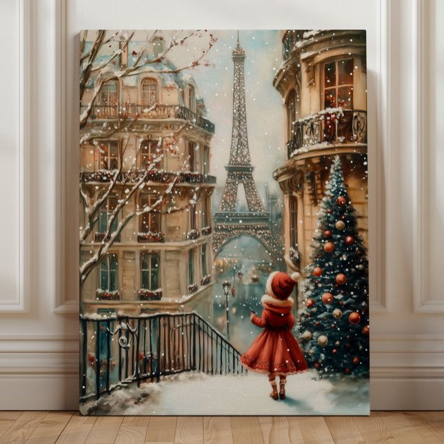 Lienzo Navidad en París – Torre Eiffel invernal caprichos (Christmas in Paris – Whimsical Winter Eiffel Tower Art by Nicole Cossairt)