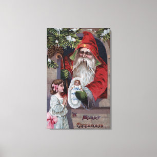 Lienzo Navidad GreetingSanta que da la muñeca