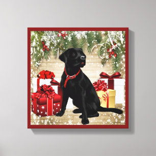 LIENZO NAVIDAD LABRADOR NEGRO