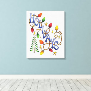 Lienzo Navidad linda, Luces y Estrellas con texto de vaca