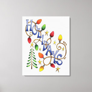 Lienzo Navidad linda, Luces y Estrellas con texto de vaca