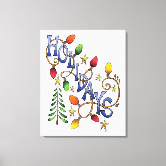 Lienzo Navidad linda, Luces y Estrellas con texto de vaca (Anverso)