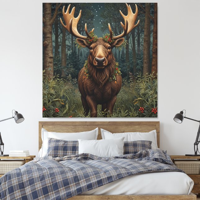 Lienzo Navidad rústica alce ciervo boho bosque forestal  (Insitu(Dormitorio))