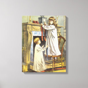 Lienzo Navidad Victoriana, calcetines de Navidad para niñ