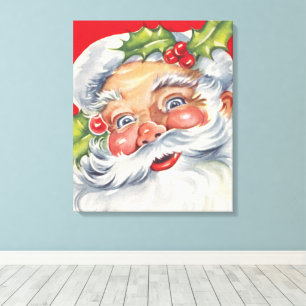 Lienzo Navidad Vintage, alegre Santa Claus con su sombrer