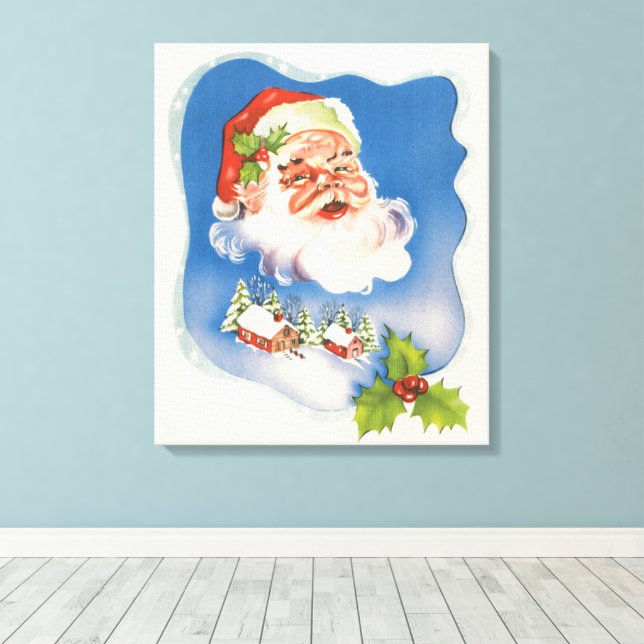Lienzo Navidad Vintage, Alegre Santa Claus Retro (Insitu (piso de madera))