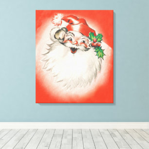 Lienzo Navidad Vintage, Alegre Santa Claus Retro de los 5