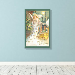 Lienzo Navidad Vintage, Ángel Victoriano con Árbol