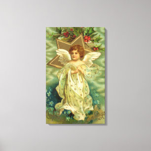 Lienzo Navidad vintage, Angel victoriano con estrellas de