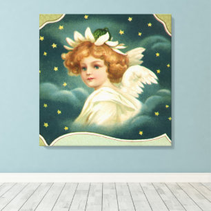 Lienzo Navidad Vintage, Ángel Victoriano con Estrellas Do