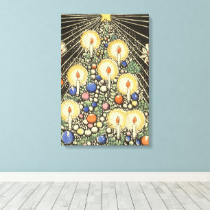 Lienzo Navidad vintage, árbol con velas y una estrella