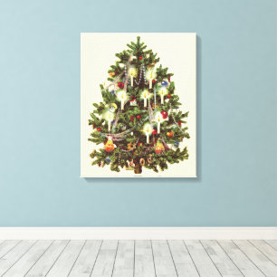 Lienzo Navidad Vintage, Árbol Victoriano Decorado