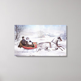 Lienzo Navidad Vintage, Invierno Camino, Caballo Sleigh