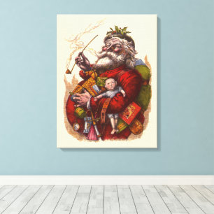 Lienzo Navidad Vintage, juguetes de pipa de Santa Claus v