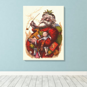 Lienzo Navidad Vintage, juguetes de pipa de Santa Claus v