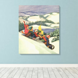 Lienzo Navidad vintage, niños descansando en una montaña
