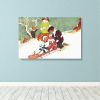 Navidad Vintage, niños deslizándose en la nieve
