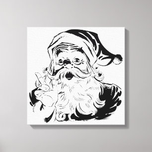 Lienzo Navidad Vintage, Retro Alegre Santa Claus, Negro