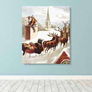 Lienzo Navidad Vintage, San Nicolás en el Tejado