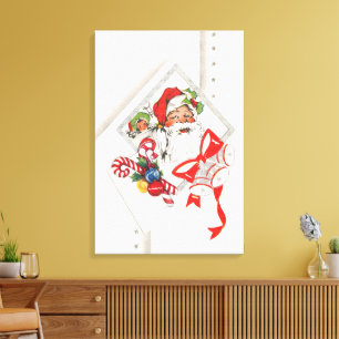 Lienzo Navidad Vintage, Santa Claus con bastones de caram