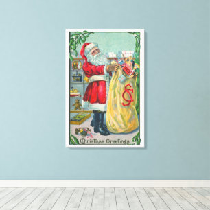 Lienzo Navidad Vintage, Santa Claus Victoriano con Juguet