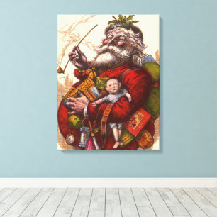 Lienzo Navidad Vintage, Santa Claus Victoriano Con Juguet