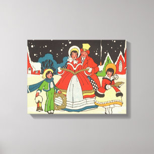 Lienzo Navidad Vintage, una familia cantando villancicos
