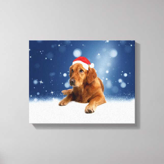 Lienzo Navidades adoran la nieve del perro de Santa Hat (Anverso)