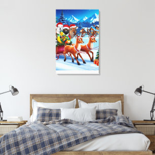 Lienzo Navidades Animales Sleigh Canvas Art 20" x 30"