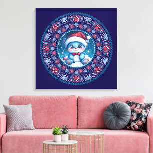 Lienzo Navidades azul lindo Kawaii Bear Dot Mandala Canva