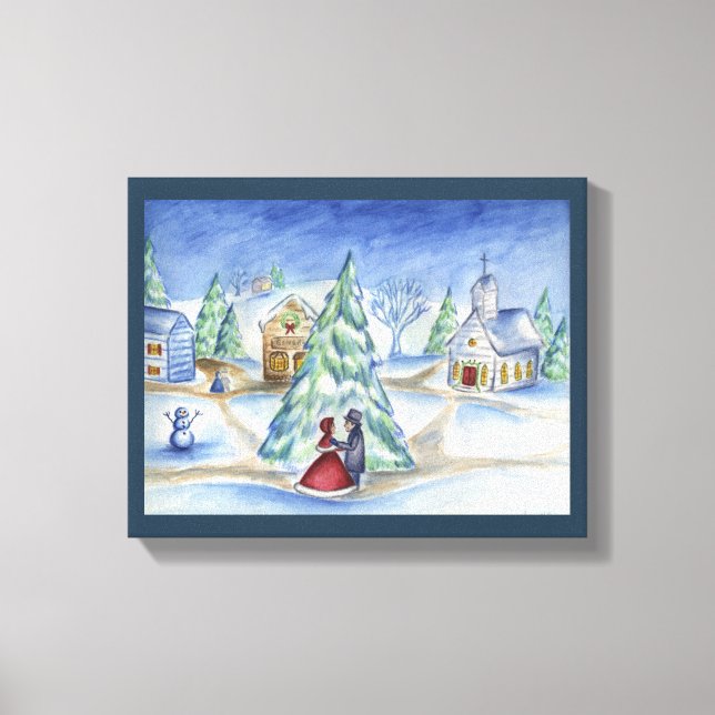 Lienzo Navidades azules Aldea Wall Art (Anverso)