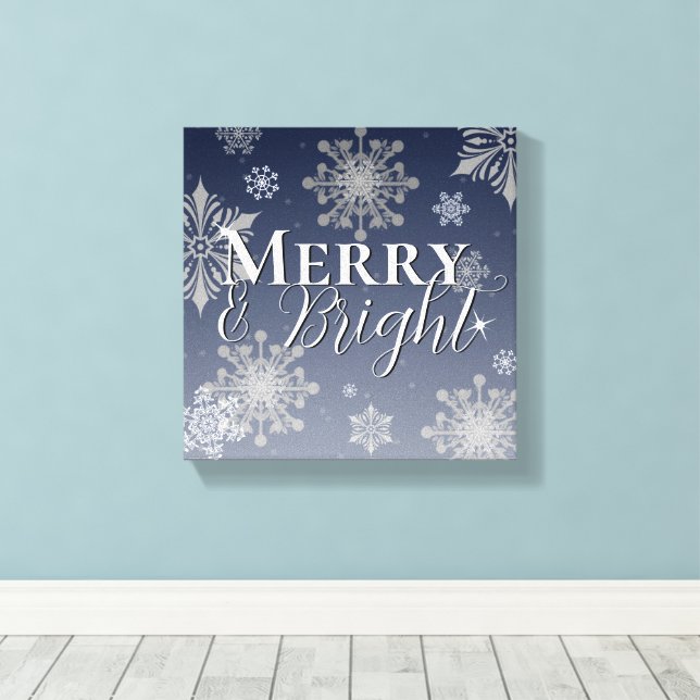 Lienzo Navidades Blue Merry and Bright Snflakes (Insitu (piso de madera))