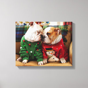 Lienzo Navidades Bulldoges en suéter