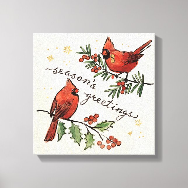 Lienzo Navidades Cardenal Lovebirds (Anverso)