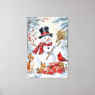 Lienzo Navidades clásicos Snowman y Woodland Friends Art