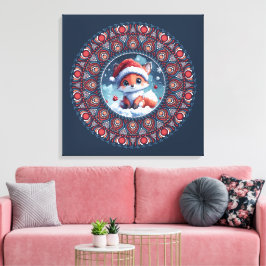 Lienzo Navidades Cute Blue Kawaii Fox Dot Mandala Canvas