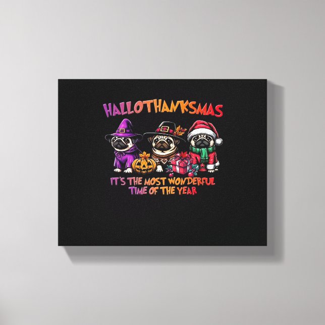 Lienzo Navidades de Acción de Gracias de Pug Halloween Cl (Anverso)