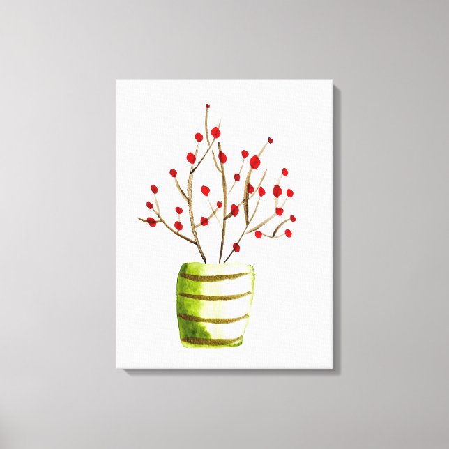 Lienzo Navidades de acuarela de las Berries Rojas (Anverso)