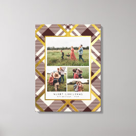 Lienzo Navidades de Collage de fotos Beige-Tartán rojo os