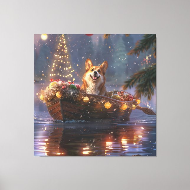 Lienzo Navidades de Corgi Voyage festivo (Anverso)