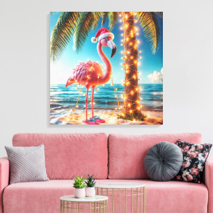 Lienzo Navidades De Flamingo Rosa En Luces Tangulares