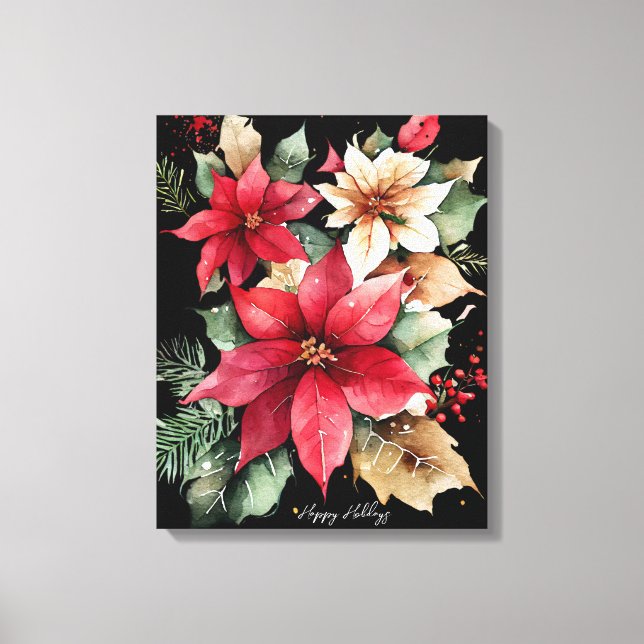 Lienzo Navidades de flores blancas rojas Poinsettia Holly (Anverso)
