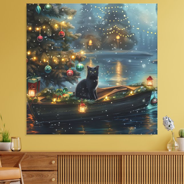 Lienzo Navidades de gato negro disfrutan de la fiesta (Insitu (Sala de estar))