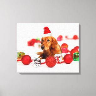 Lienzo Navidades de Golden Retriever Dog W Red Santa Hat