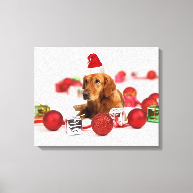 Lienzo Navidades de Golden Retriever Dog W Red Santa Hat (Anverso)