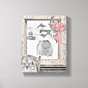 Lienzo Navidades de Keeshond Ventana de Invierno Pintura