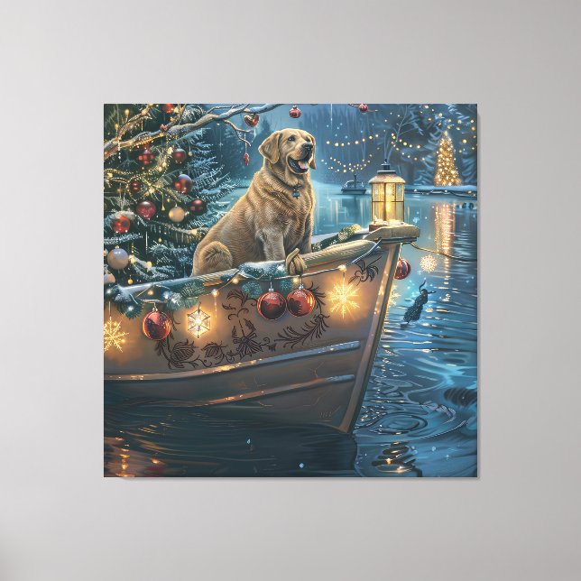 Lienzo Navidades de Labrador: Viaje festivo (Anverso)