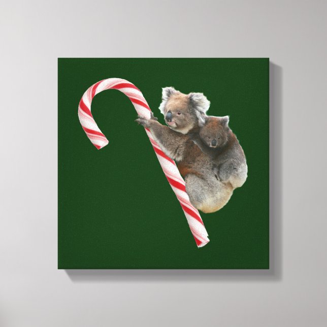 Lienzo Navidades de mamá y Joey Koala Candy Cane (Anverso)